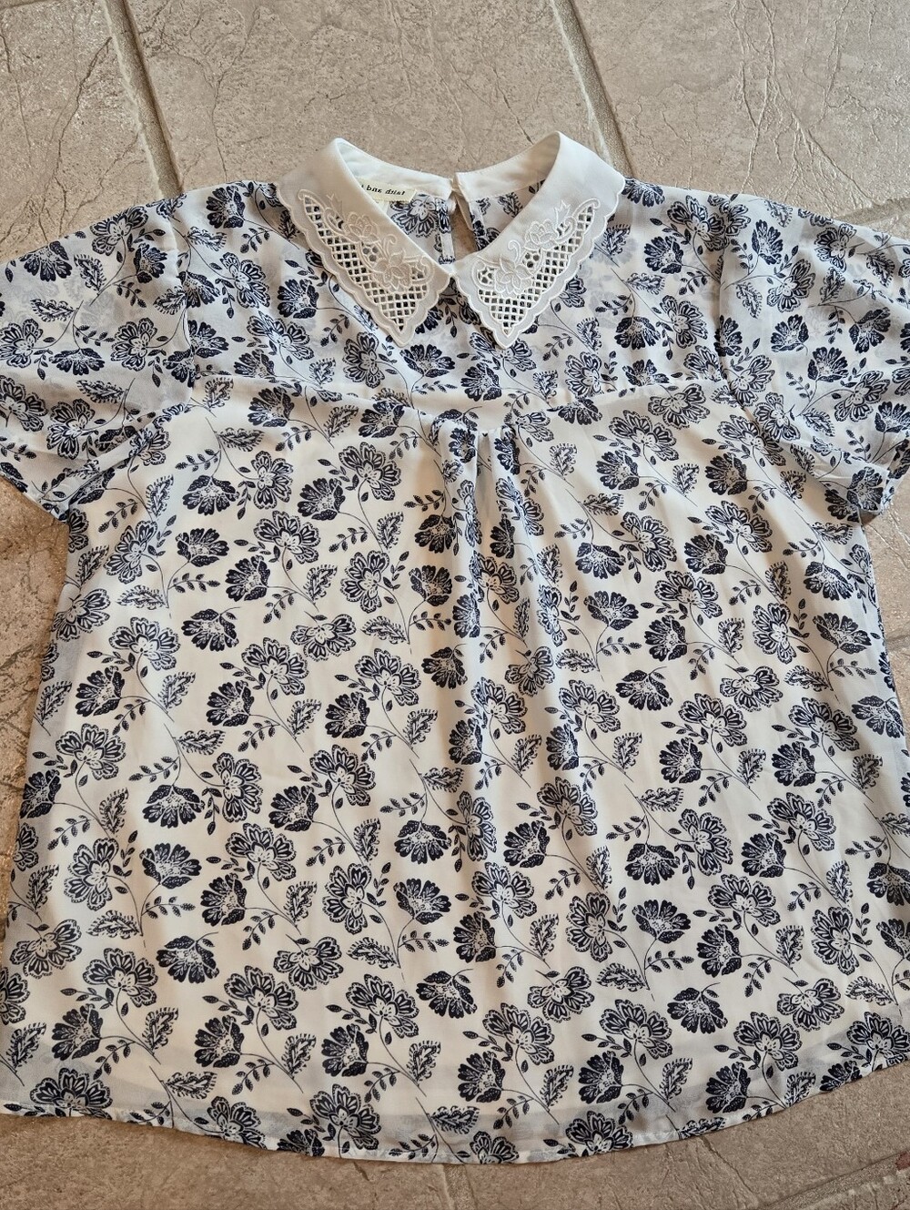 Blue Floral Modest Blouse L Faith & Joy Feminine